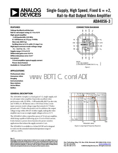 Analog Devices ADA4856-3 Video Amplifier Datasheet - cover page