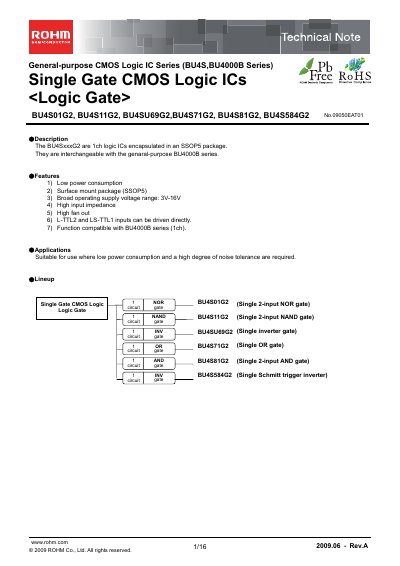 ROHM BU4SU69G2 CMOS Logic IC Technical Note - cover page