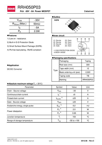 ROHM RRH050P03 Manual - cover page