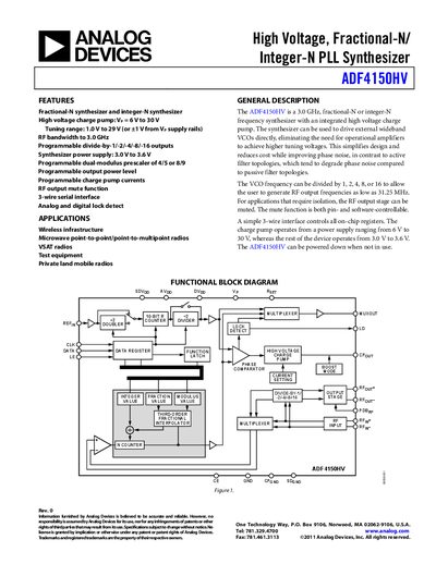 Analog Devices ADF4150HV High‑Voltage PLL Synthesizer Datasheet - cover page