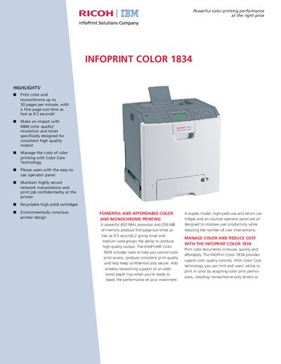 Ricoh Infoprint Color 1834 Product Leaflet - cover page
