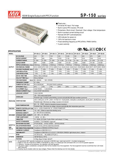 SP-150 Series Datasheet - cover page