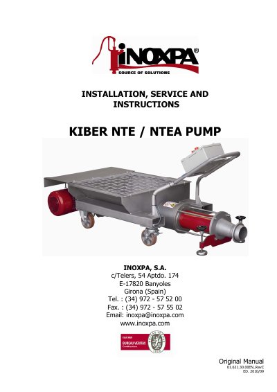 INOXPA KIBER NTE/NTEA Pump Installation and Service Manual - cover page