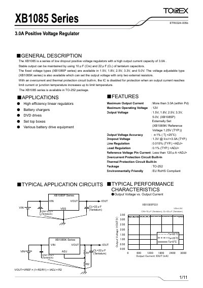 Torex XB1085 Low Dropout Regulator Datasheet - cover page