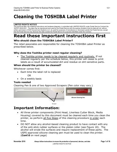 TOSHIBA B-EV4D-GS24 Label Printer Cleaning Guide - cover page
