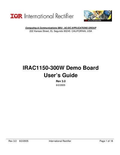 International Rectifier IRAC1150-300W Demo Board User Manual - cover page