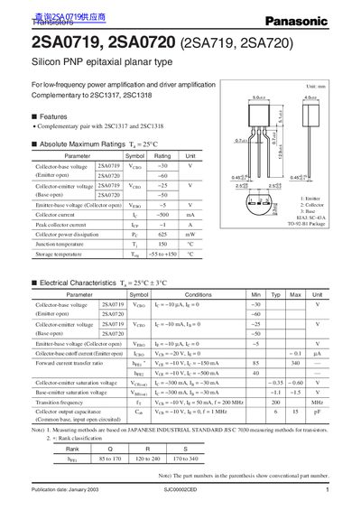 Panasonic 2SA0719/2SA0720(2SA719/2SA720) Manual - cover page