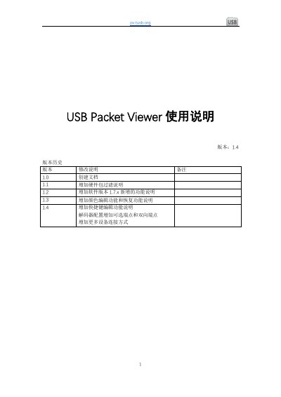 USB Packet Viewer 1.4 User Manual - cover page