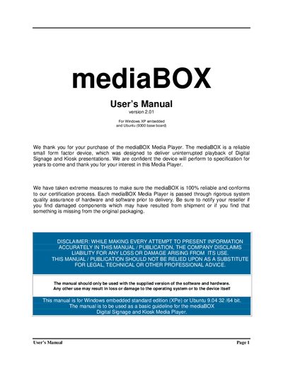 mediaBOX Media Player User Manual - cover page