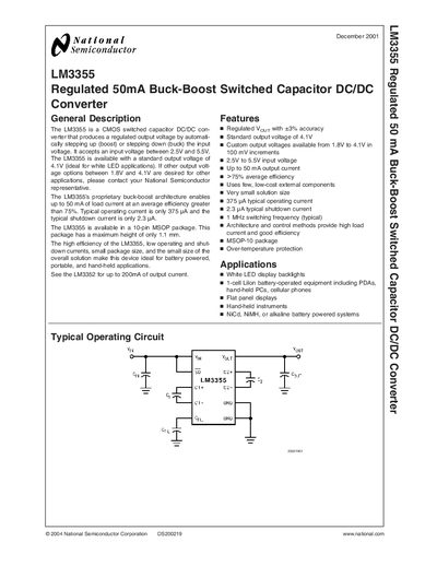 National Semiconductor LM3355 Buck-Boost Switched Capacitor DC/DC Converter Datasheet - cover page