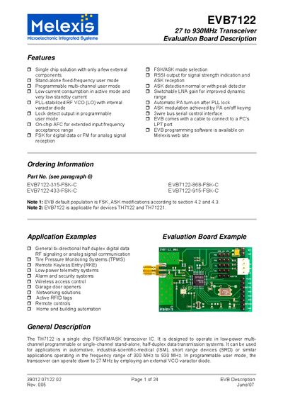 Melexis EVB7122 Evaluation Board Description - cover page