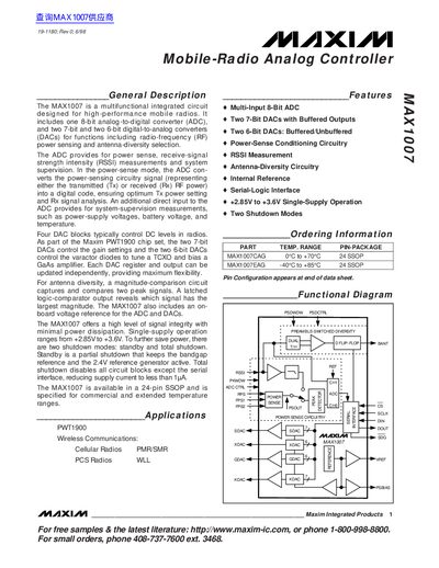 MAXIM MAX1007 Mobile-Radio Analog Controller Datasheet - cover page