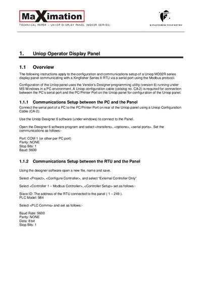 Uniop MD02R Series Display Panel Technical Paper - cover page