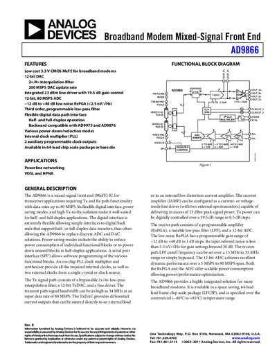 Analog Devices AD9866 Datasheet Rev B