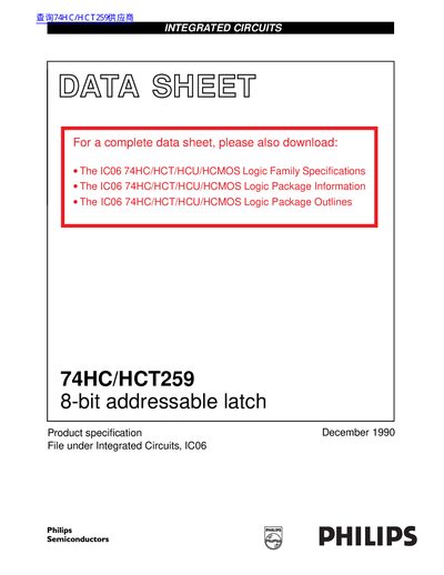 Philips 74HC/HCT259 8-bit Addressable Latch Datasheet - cover page