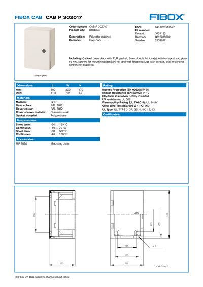 Fibox CAB P 302017 Product Leaflet - cover page