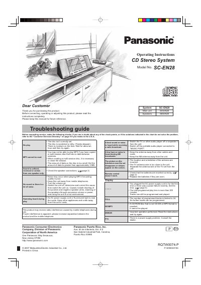 Panasonic SC-EN28 CD Stereo System User Manual - cover page