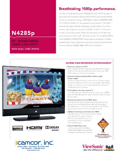 ViewSonic N4285P 42" LCD HDTV User Manual - cover page