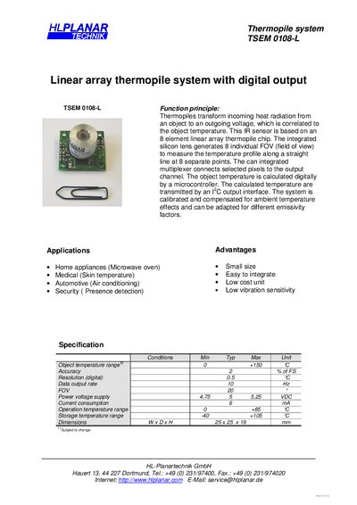HLPLANAR TSEM 0108-L Thermopile System Manual