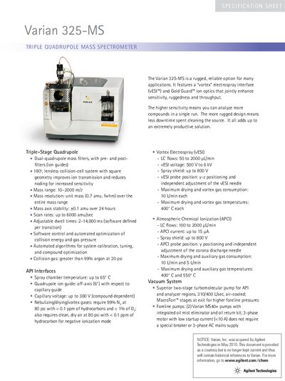 Agilent Technologies 325-MS Triple Quadrupole Mass Spectrometer Product Leaflet - cover page