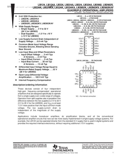 TEXAS INSTRUMENTS LM124 LM124A LM224 LM224A LM324 LM324A LM2902 LM2902V LM224K LM224KA LM324K LM324KA LM2902K LM2902KV LM2902KAV  - cover page