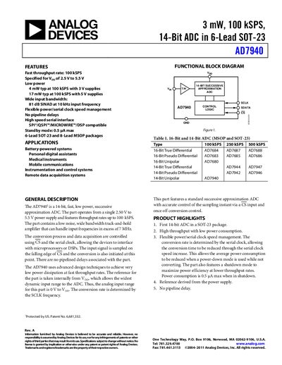Analog Devices AD7940 Datasheet - cover page