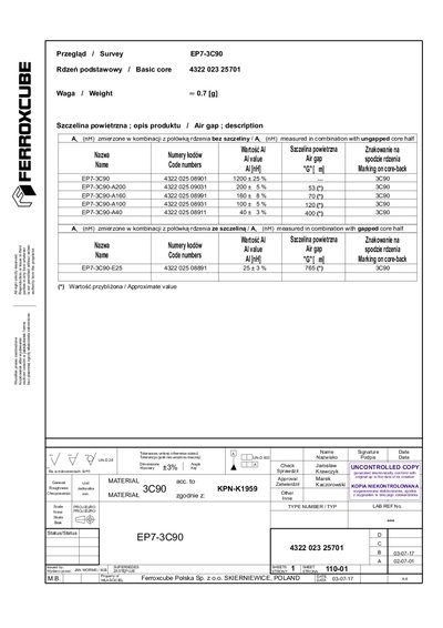 Ferroxcube EP7-3C90 Datasheet - cover page