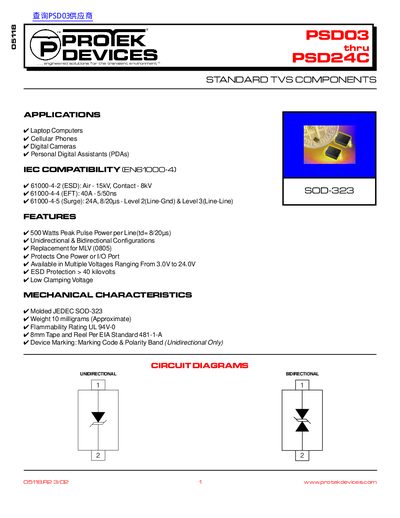 ProTek Devices PSD03‑PSD24C Series TVS Diode Datasheet - cover page