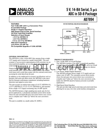 Analog Devices AD7894 Datasheet - cover page