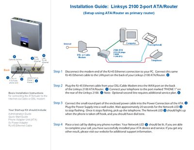 Linksys 2100 2-port ATA/Router Installation Guide  - cover page