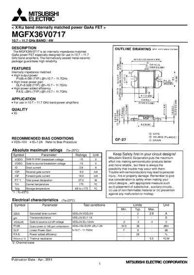 Mitsubishi Electric MGFX36V0717 Datasheet - cover page