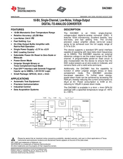 Texas Instruments DAC9881 Datasheet - cover page