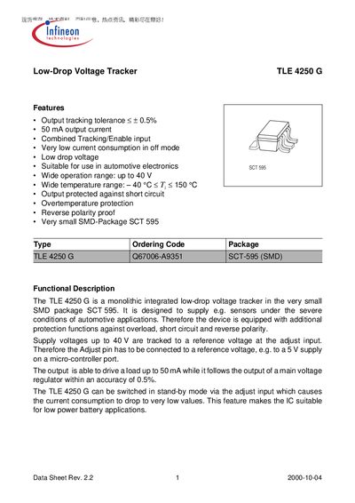 Infineon TLE 4250 G Datasheet - cover page