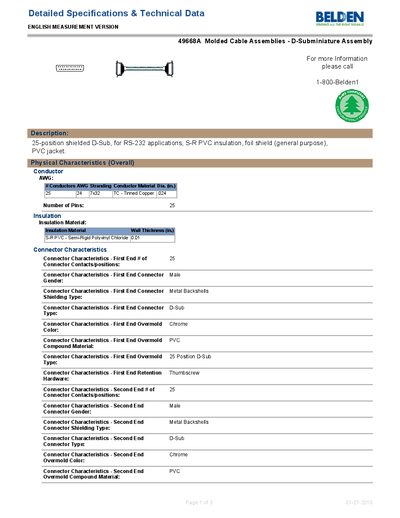 Belden 49668A Molded Cable Assembly Datasheet - cover page
