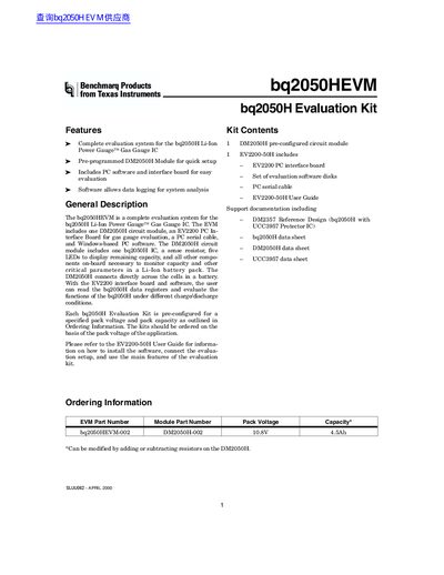Texas Instruments bq2050HEVM Evaluation Kit Handbook