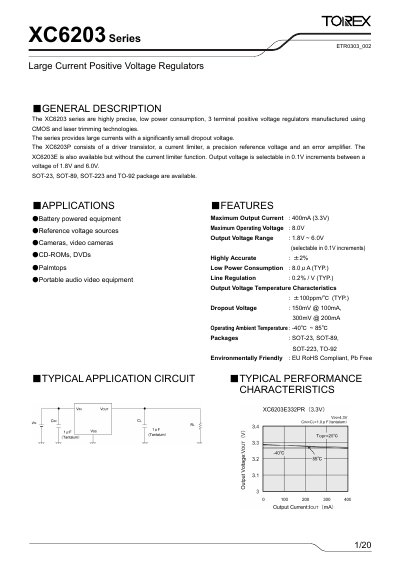Torex XC6203 Series Large Current Positive Voltage Regulator Datasheet - cover page
