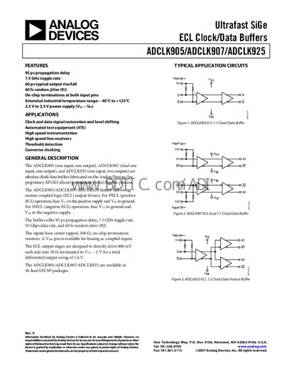 Analog Devices ADCLK905/ADCLK907/ADCLK925 Datasheet - cover page