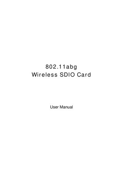 802.11abg Wireless SDIO Card User Manual - cover page