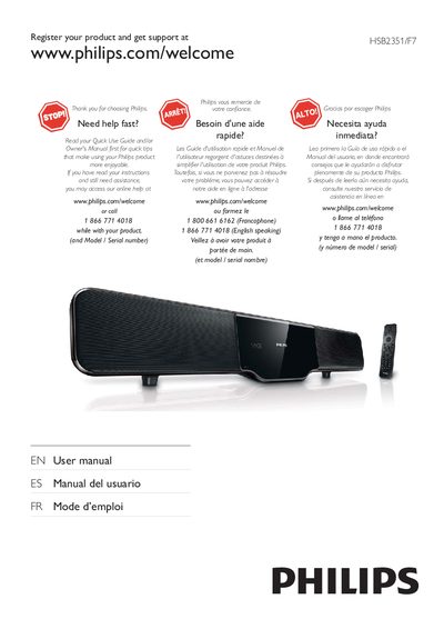 Philips HSB2351/F7 Home Theater System User Manual - cover page
