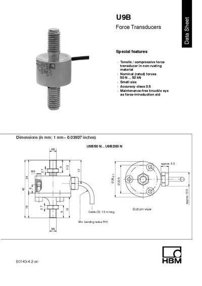 HBM U9B Force Transducer Data Sheet - cover page