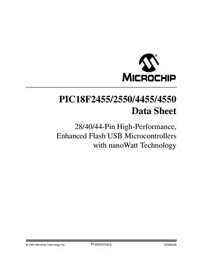 MICROCHIP PIC18F2455/2550/4455/4550 Data Sheet1  - cover page