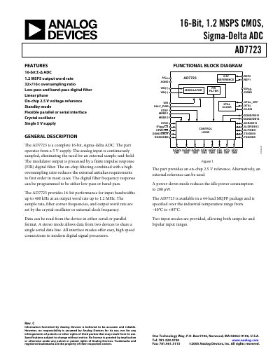 Analog Devices AD7723 16‑Bit 1.2 MSPS Sigma‑Delta ADC Datasheet Rev C
