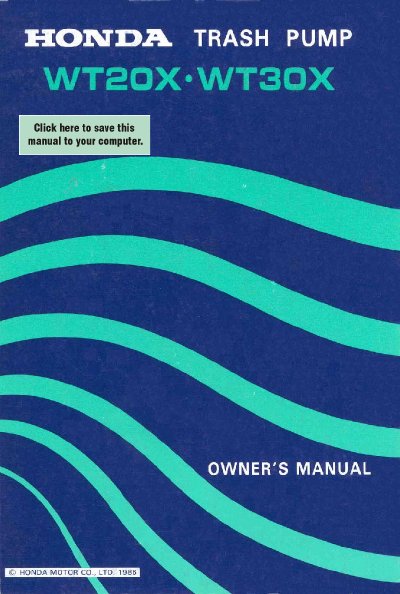 Honda WT20X/WT30X Trash Pump Owner's Manual - cover page