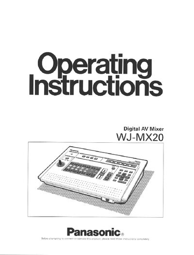 Panasonic WJ-MX20 Digital AV Mixer Operating Instructions - cover page