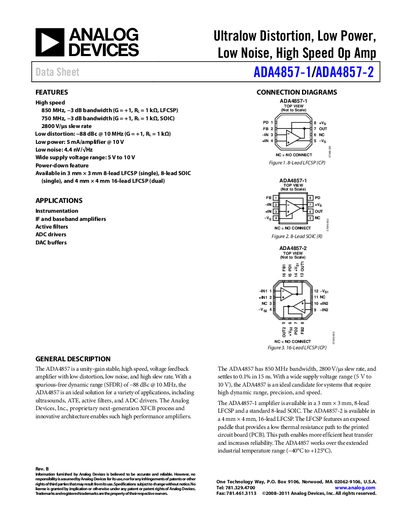 Analog Devices ADA4857-1/ADA4857-2 Datasheet