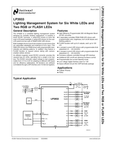 National Semiconductor LP3933 Lighting Management System Datasheet - cover page