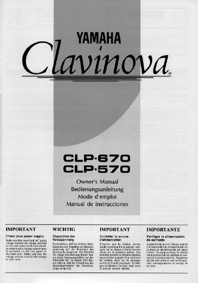 Yamaha CLP-670 Clavinova Owner's Manual - cover page