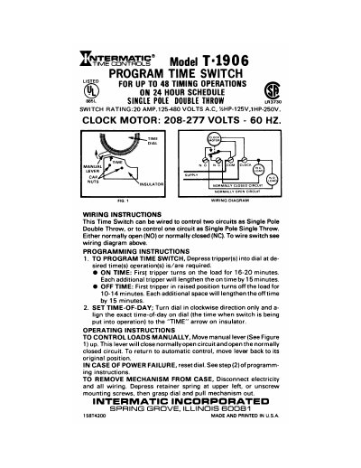 Intermatic T-1906 Program Time Switch Manual - cover page
