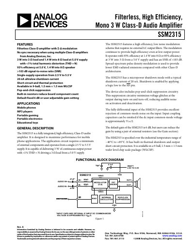 Analog Devices SSM2315 Datasheet
