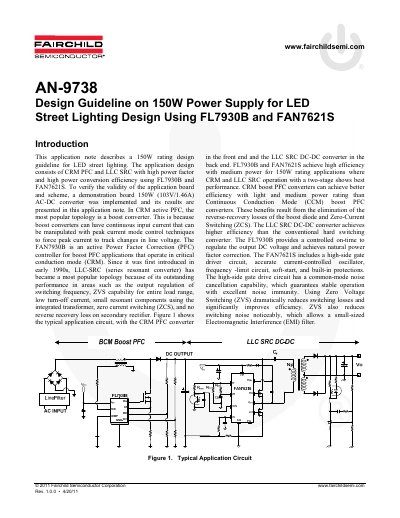 Fairchild Semiconductor Design Guideline on 150W Power Supply for LED Street Lighting Design Using FL7930B and FAN7621S - cover page